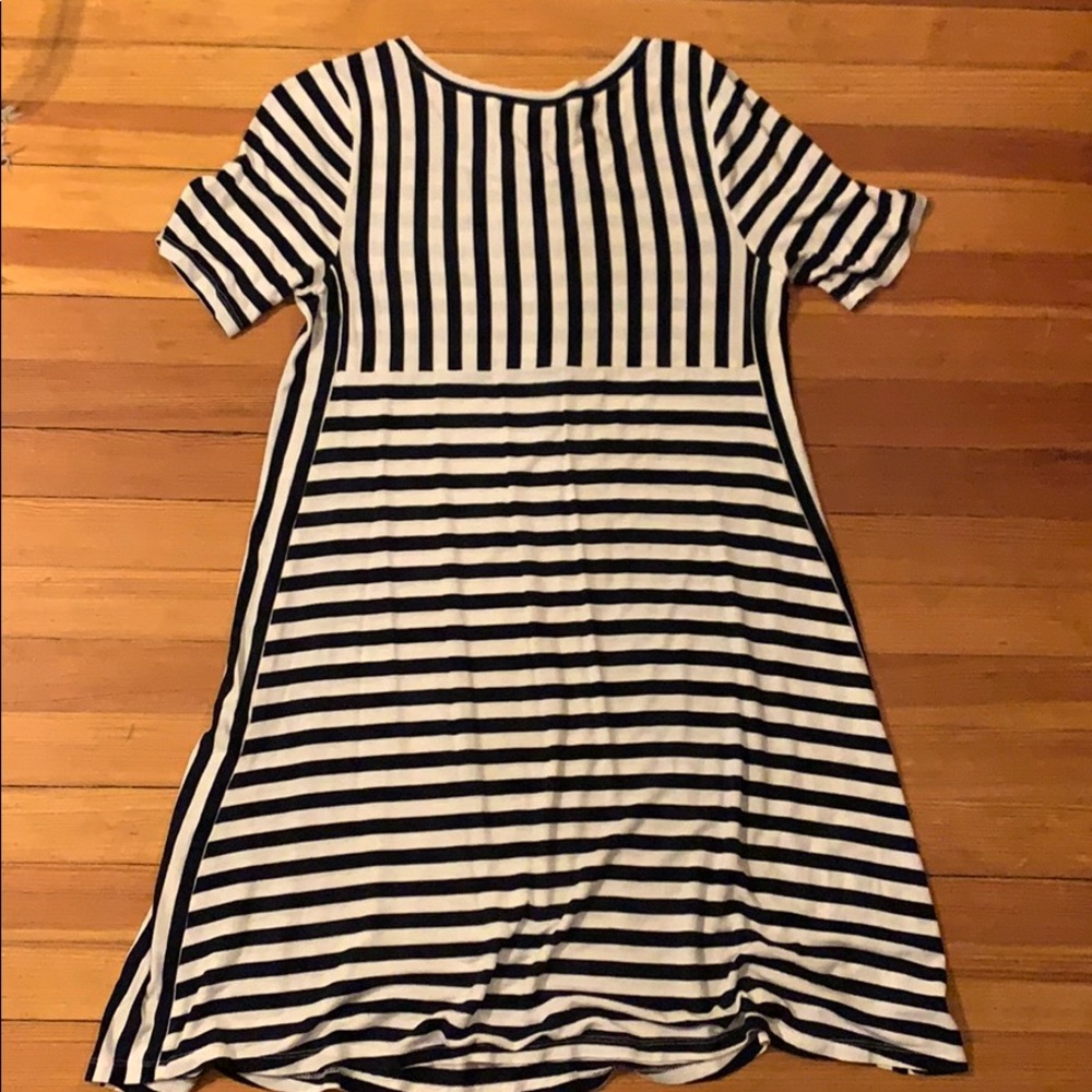 White & Navy Blue Stripped Dress